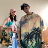 EQ32夏季新款港风男女夏威夷风格宽松休闲衬衫短袖半袖情侣装P40，男装衬衫，电商C306-1