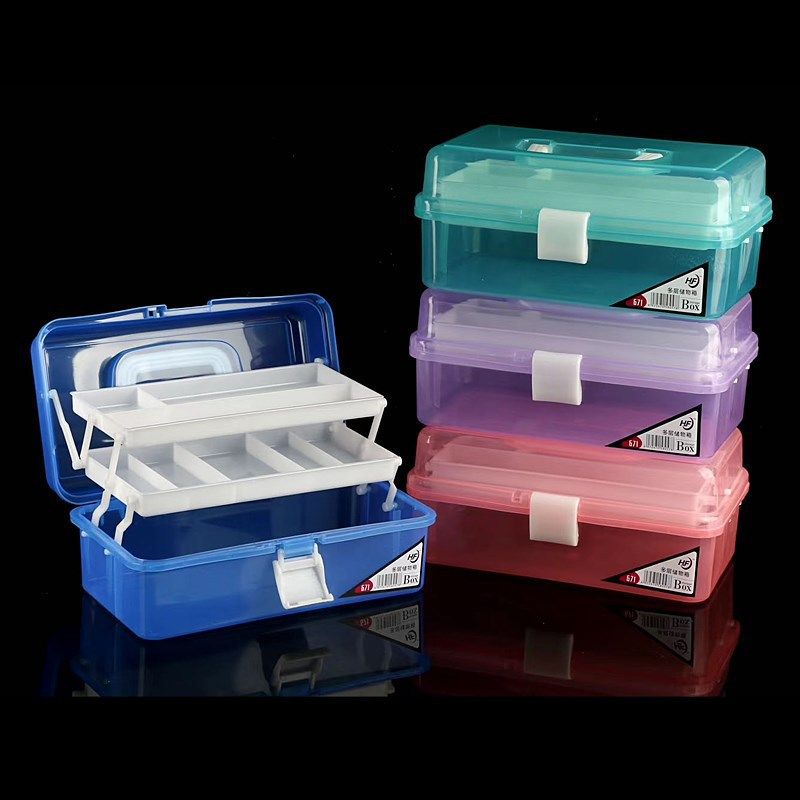 671工具箱透明美甲大号三层折叠美术生专用绘画水粉国画pvc箱子