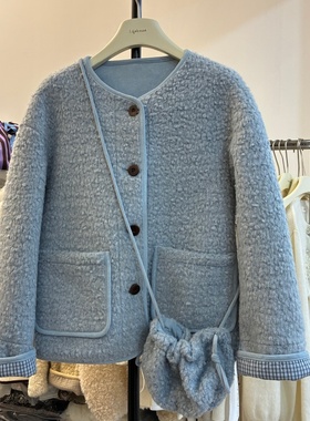 25秋冬韩版宽松显瘦百搭单排扣毛毛外套女短款皮毛一体上衣8726