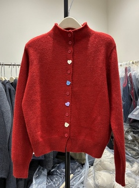 韩版休闲慵懒减龄卡通海星扣立领针织开衫女宽松显瘦洋气毛衣外套