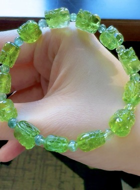 东海水晶天然绿貔貅碧玺单圈手链招财正品碧玺手串女老矿料旺夫石