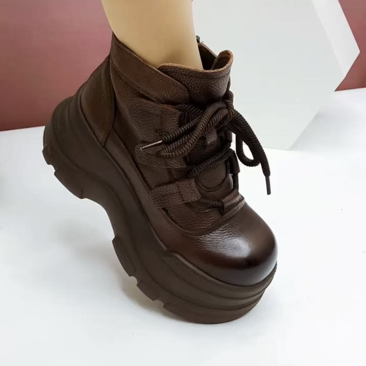 厚底马丁靴女2025新款真皮增高鞋