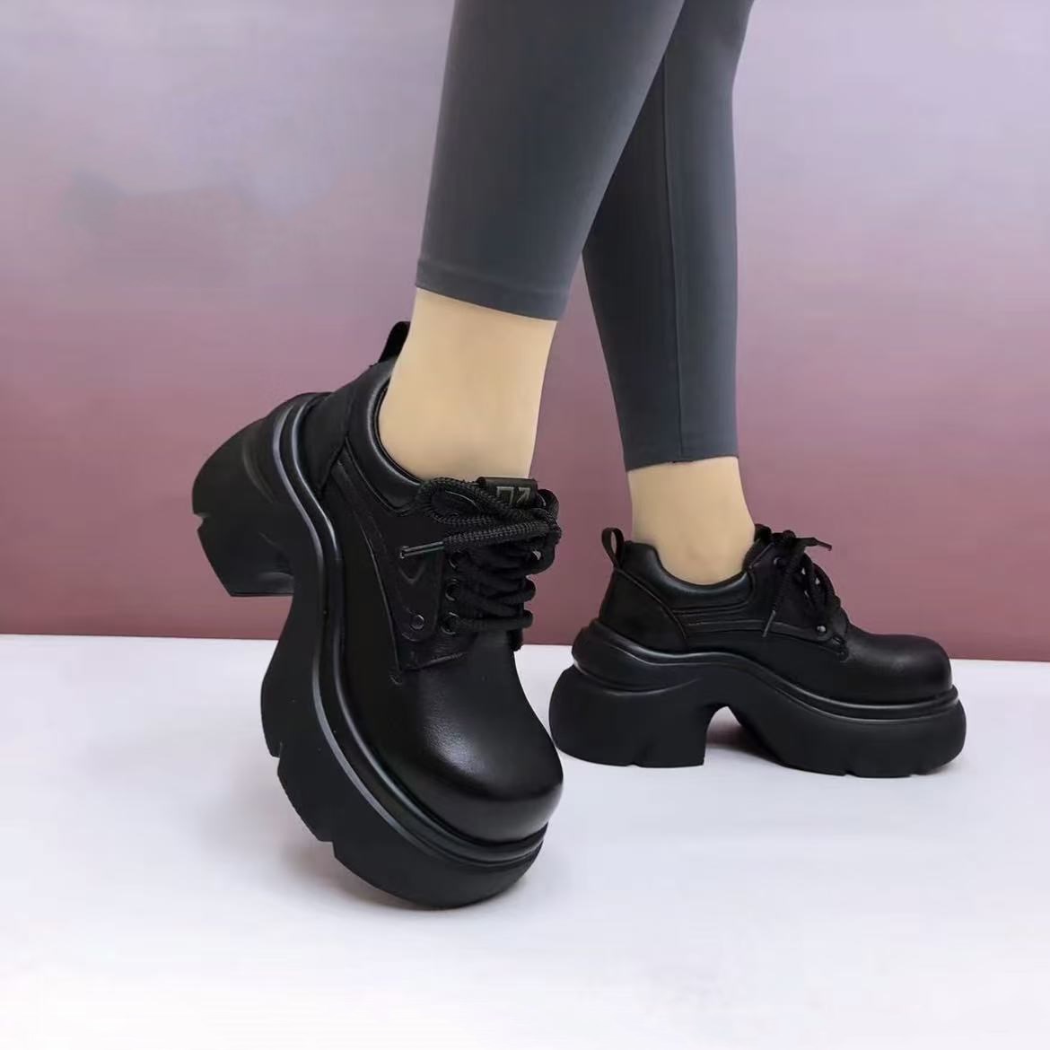 百搭厚底增高鞋真皮头层牛皮女鞋