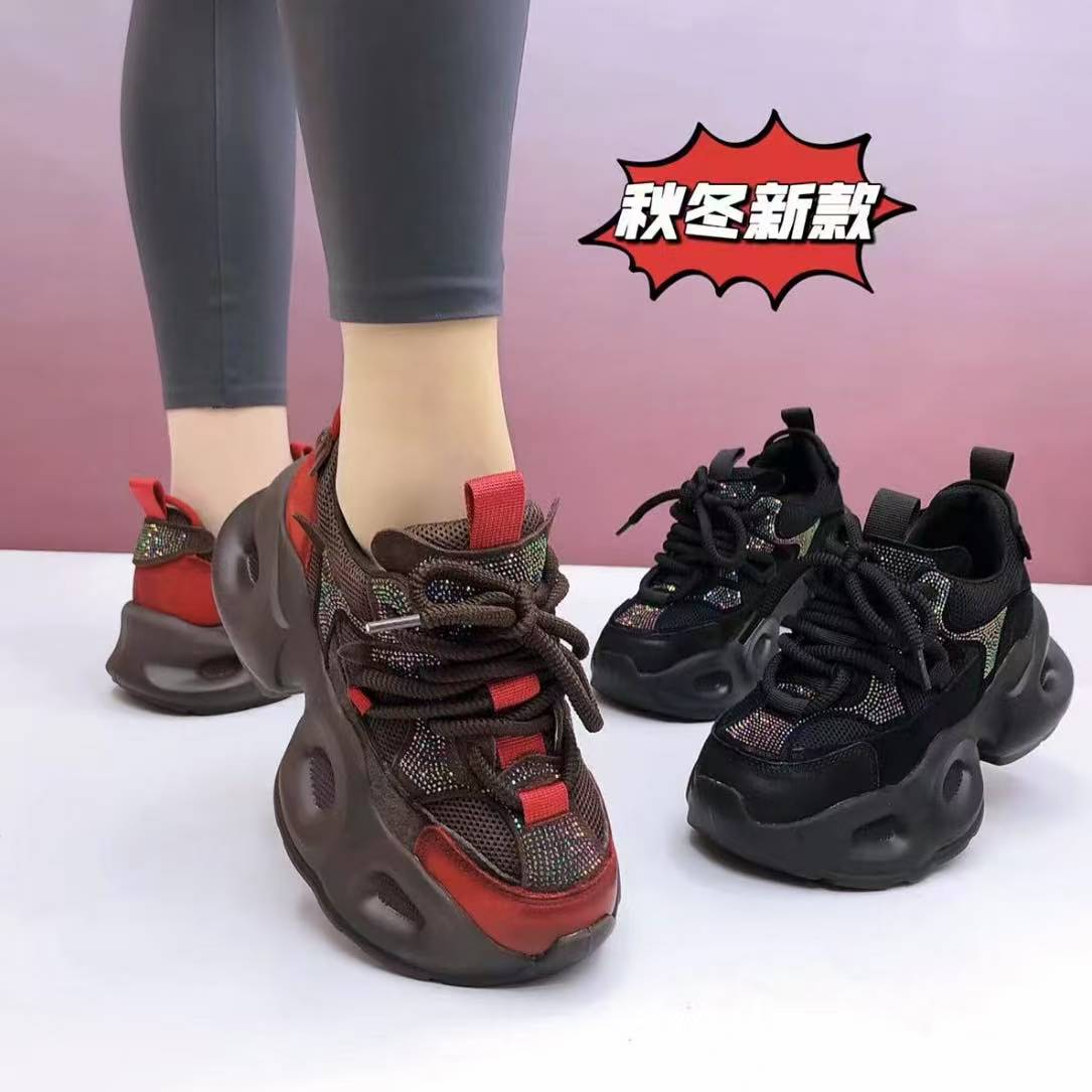 休闲拼色老爹鞋真皮厚底百搭透气