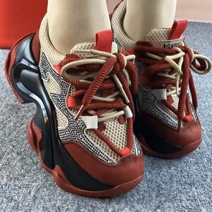 网面透气老爹鞋女2024新款爆款ins潮运动休闲鞋松糕厚底真皮女鞋