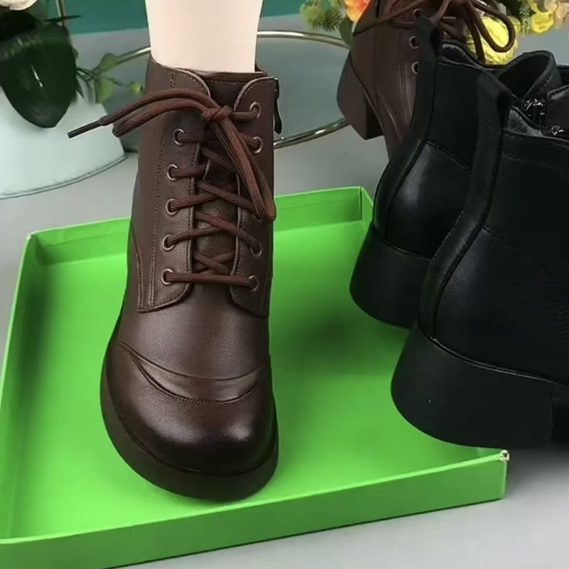 头层牛皮马丁靴女2025秋冬新款真皮防滑软底妈妈鞋粗跟英伦风短靴