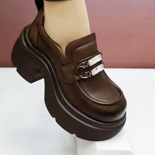 一脚蹬软皮增高乐福鞋 厚底真皮女鞋 女2026年春秋新款 英伦风小皮鞋