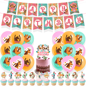 小马王儿童生日场景布置派对装 饰Spirit拉旗蛋糕插牌气球螺旋吊饰