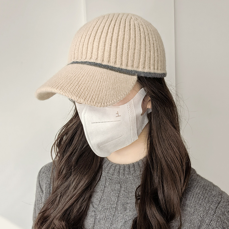 100%羊毛针织棒球帽子女士秋冬季保暖显气质毛线鸭舌帽时尚显脸小