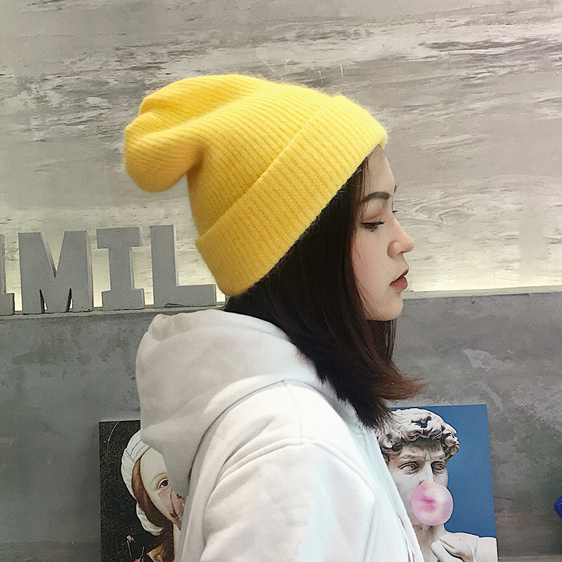 糖果色兔毛针织护耳帽子女秋冬天保暖毛线堆堆帽韩版冷帽套头帽潮