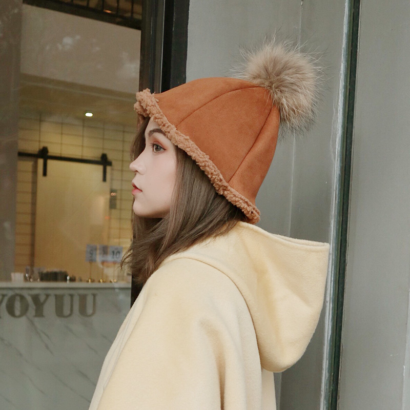 韩版时尚毛球尖顶渔夫帽
