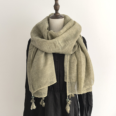韩版简约素色棉麻薄款围巾女时尚外搭旅游超大披肩两用百搭丝巾潮