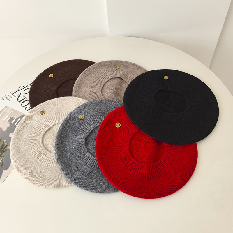 简约羊毛针织贝雷帽子女款秋冬季保暖毛线画家帽复古大头围蓓蕾帽