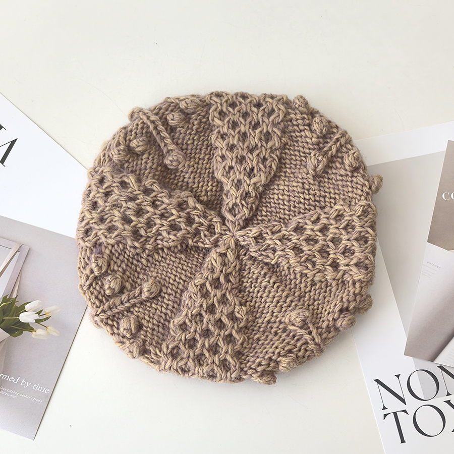 手工钩针羊毛针织贝雷帽子女秋冬天保暖毛线帽时尚百搭画家帽休闲