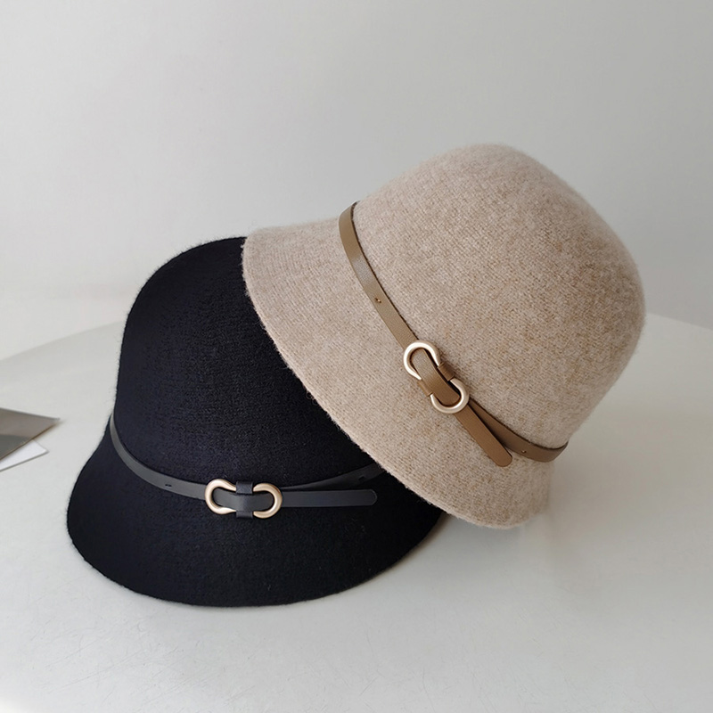 优雅赫本风羊毛针织渔夫帽子女冬