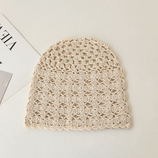 显年轻手工钩织镂空套头帽子女春夏薄款 透气包头帽夏天洋气遮白发