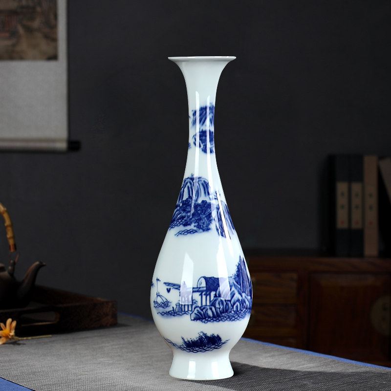 青花瓷花瓶摆件客厅插花简约现代高款景德镇陶瓷器彷古工艺装饰品