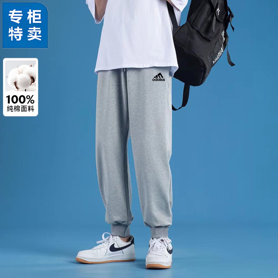 奥特莱斯正品男士休闲裤潮牌印花纯棉运动裤抽绳松紧腰春夏长裤子