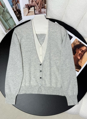 秋冬轻奢线｜纯羊绒假两件V领针织衫 慵懒松弛感 细腻保暖