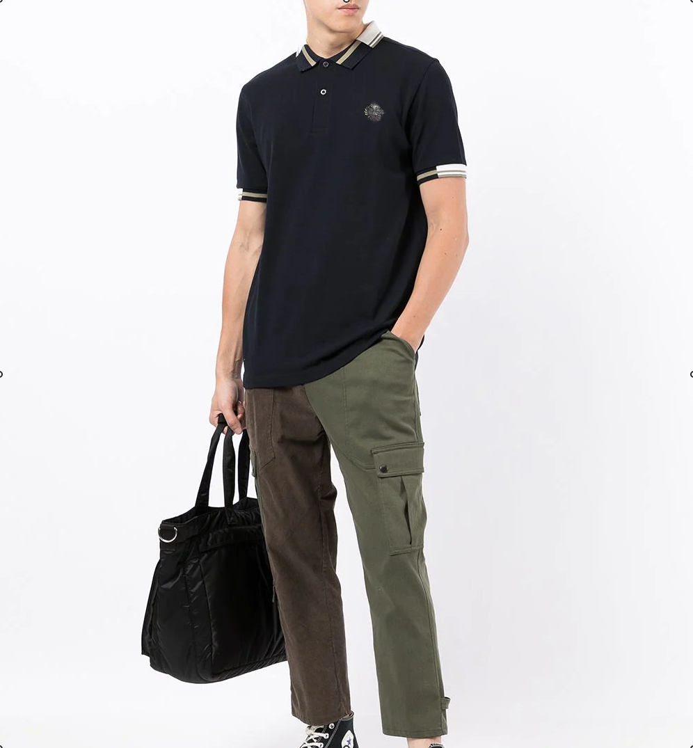 修身纯棉麦穗拼色条纹翻领POLO衫