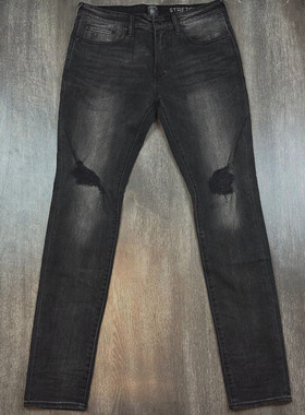 男牛王紫制品PRPS水洗做旧破洞修身弹力牛仔裤