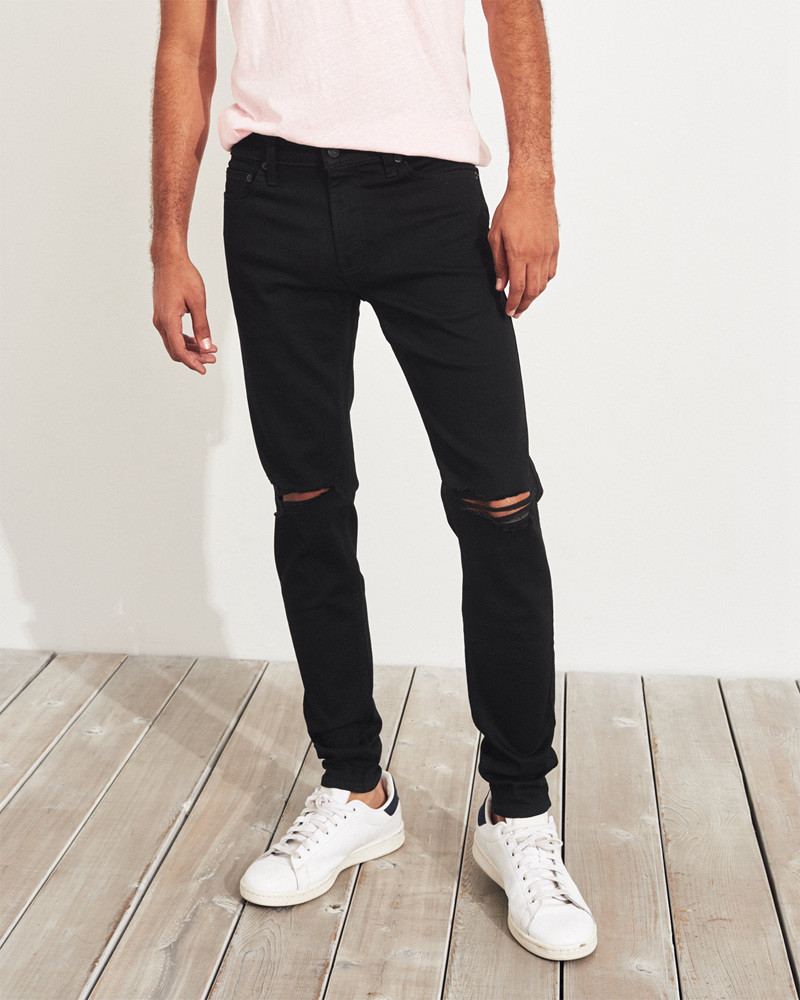 修身海鸥高弹力破洞牛仔裤