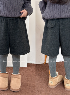 【加绒】女大童童装女童时髦保暖复合180g牛奶绒五分针织毛呢裤