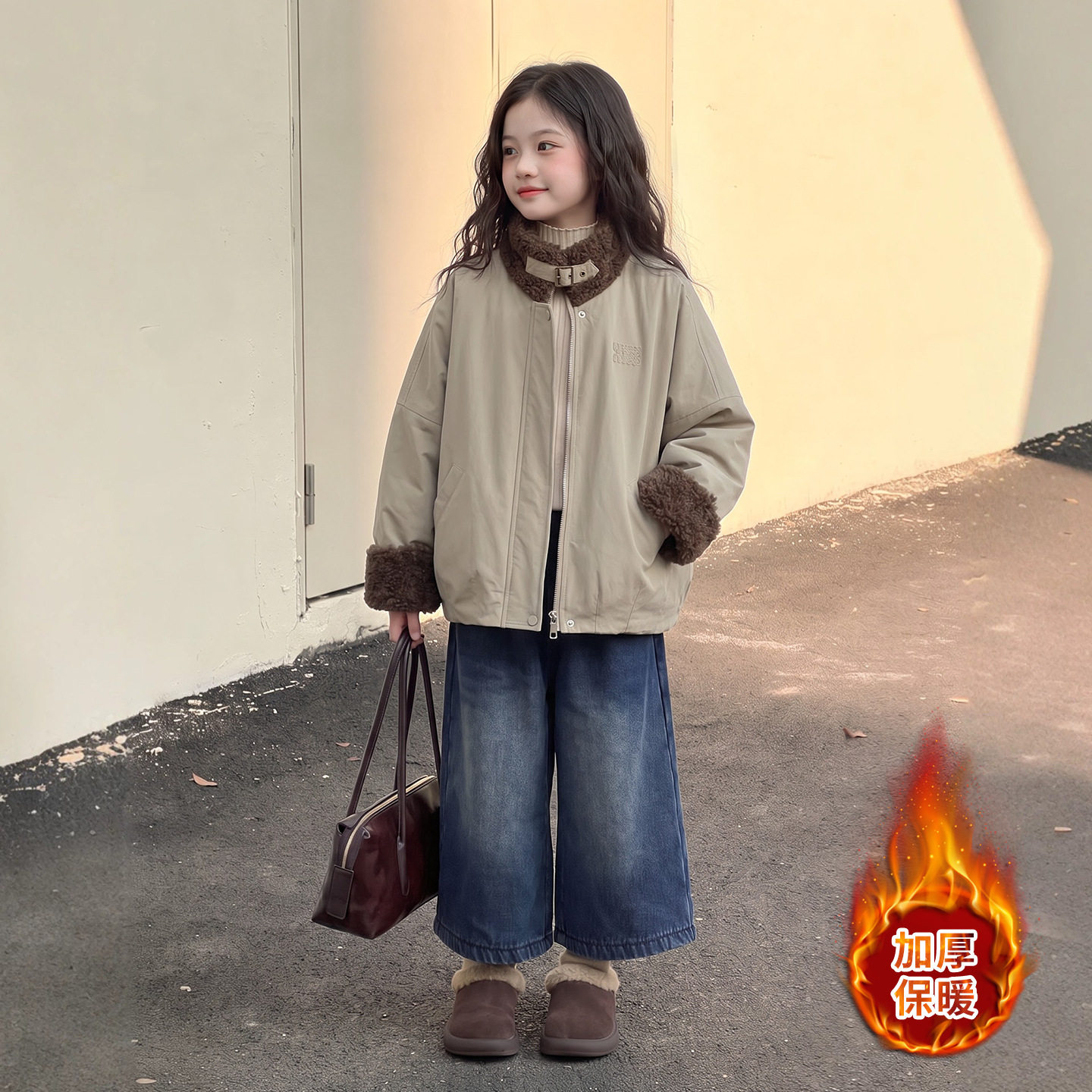 今年流行的女童厚外套秋冬季2026新款青少年女孩高级感加绒上衣潮