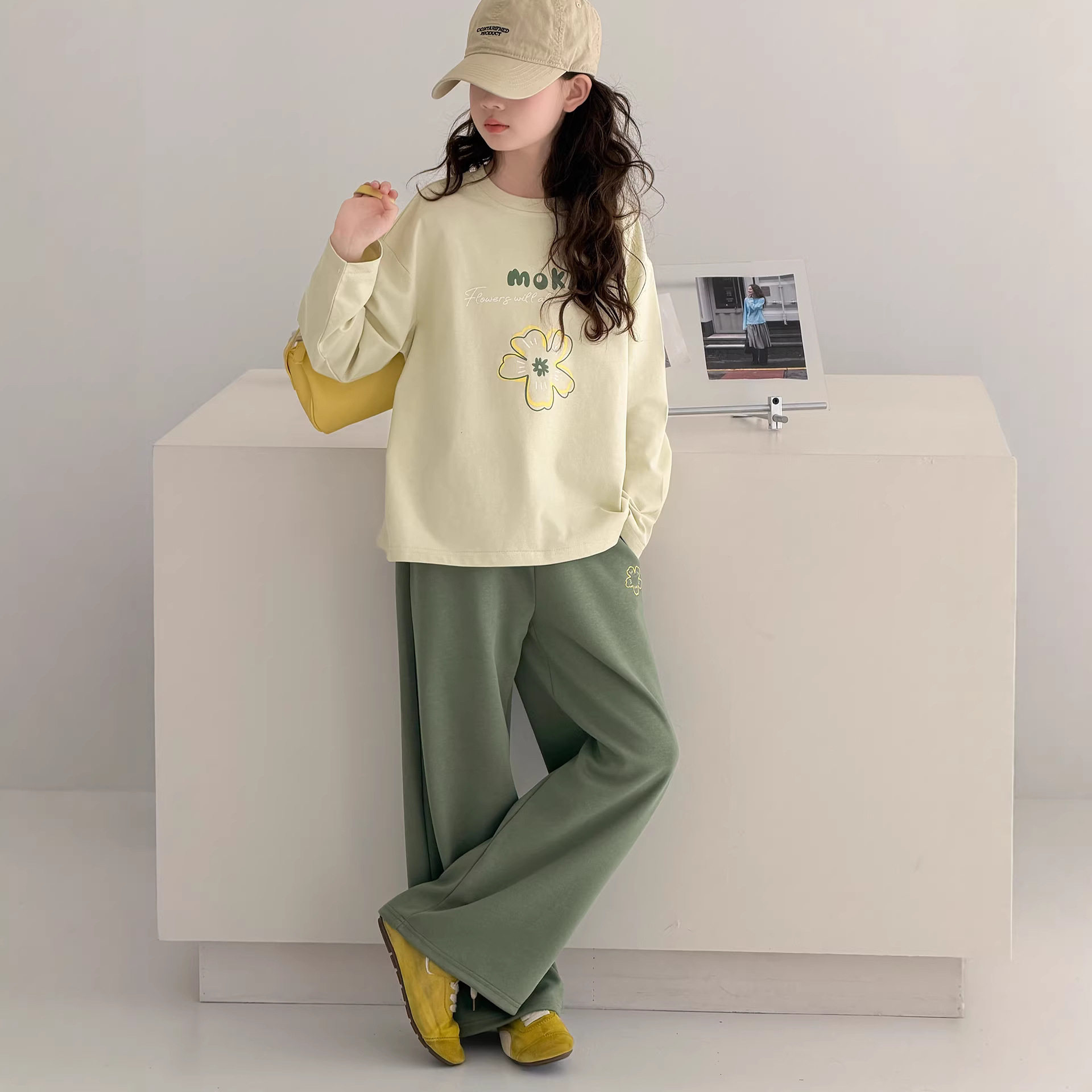 女童纯棉长袖T恤2026春季新款中大童休闲上衣9小女孩春装直筒长裤