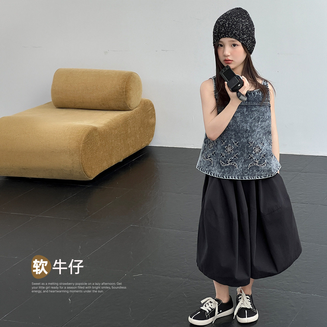 Miaxdx kids童装女童牛仔背心2026夏新款镂空刺绣宝宝无袖上衣