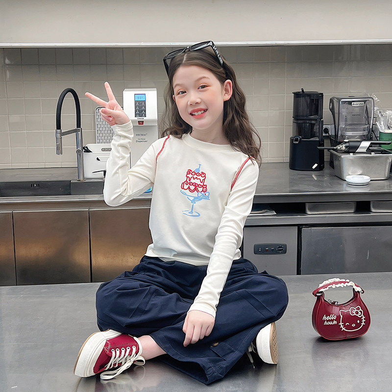 大童修身白t恤女童长袖内搭打底衫儿童上衣女孩2026春秋装新款