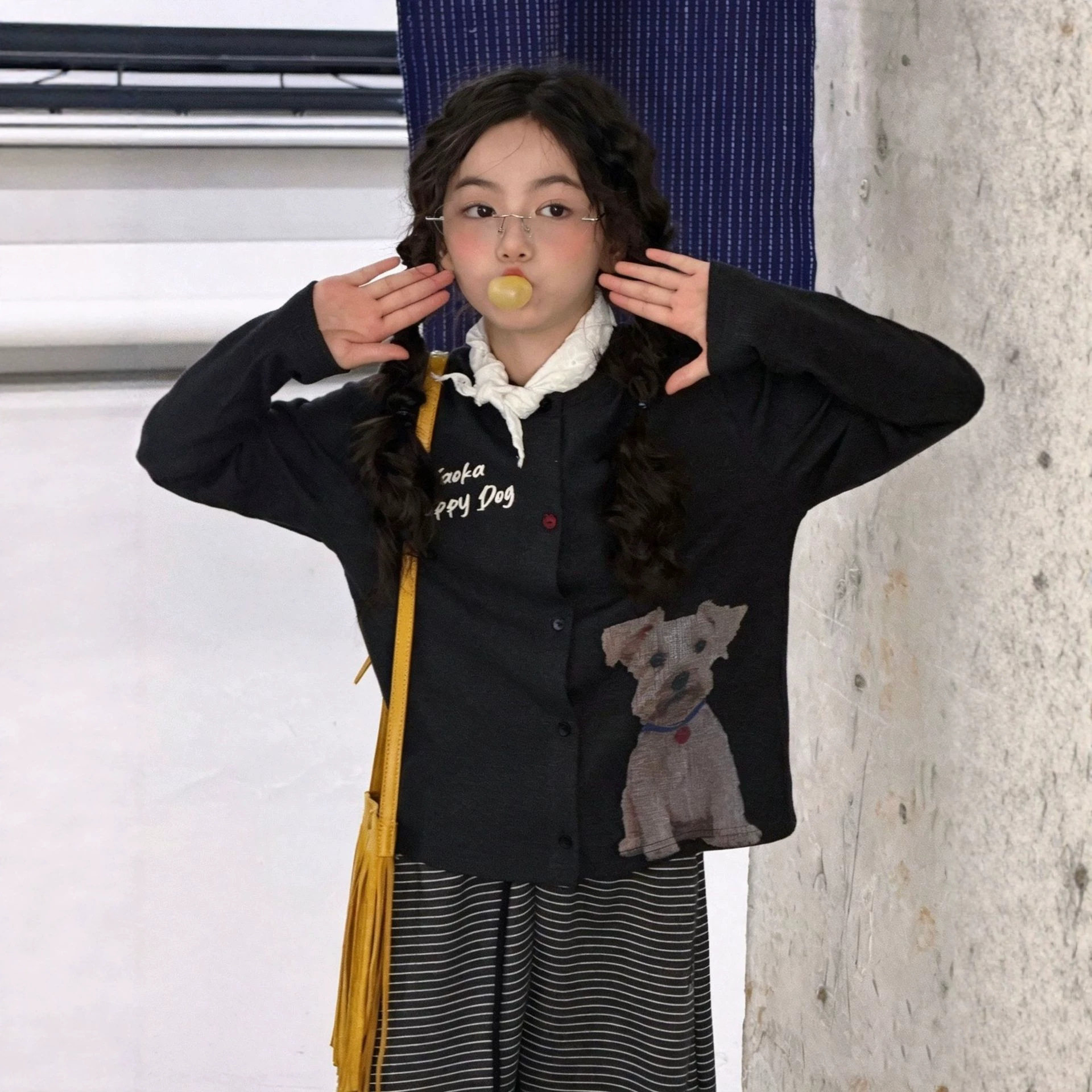 田夕果童装秋冬新款女童开衫韩版休闲开衫数码印花中大童童开衫