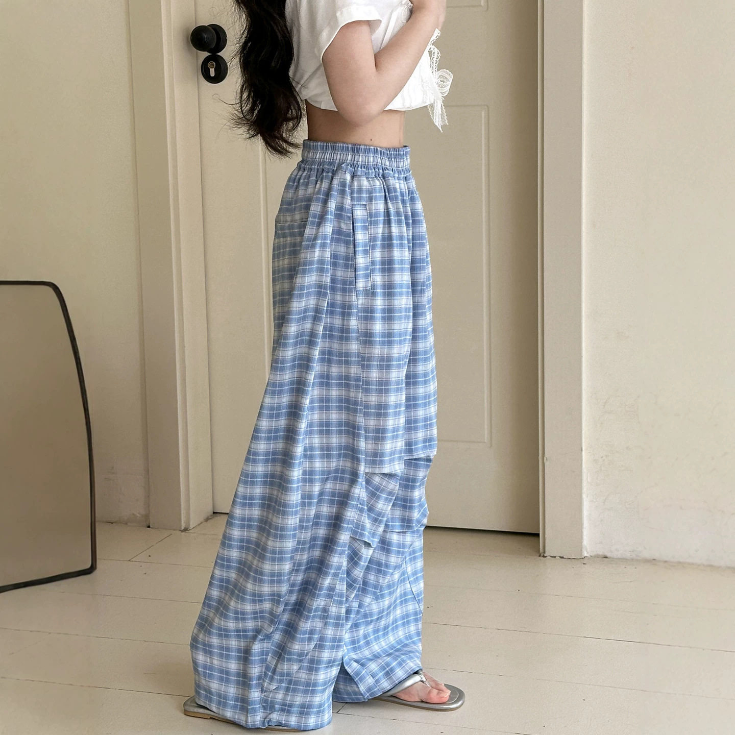 小红鱼女童防蚊裤夏装2026新款夏季薄款格子休闲裤亲子装轻薄裤子