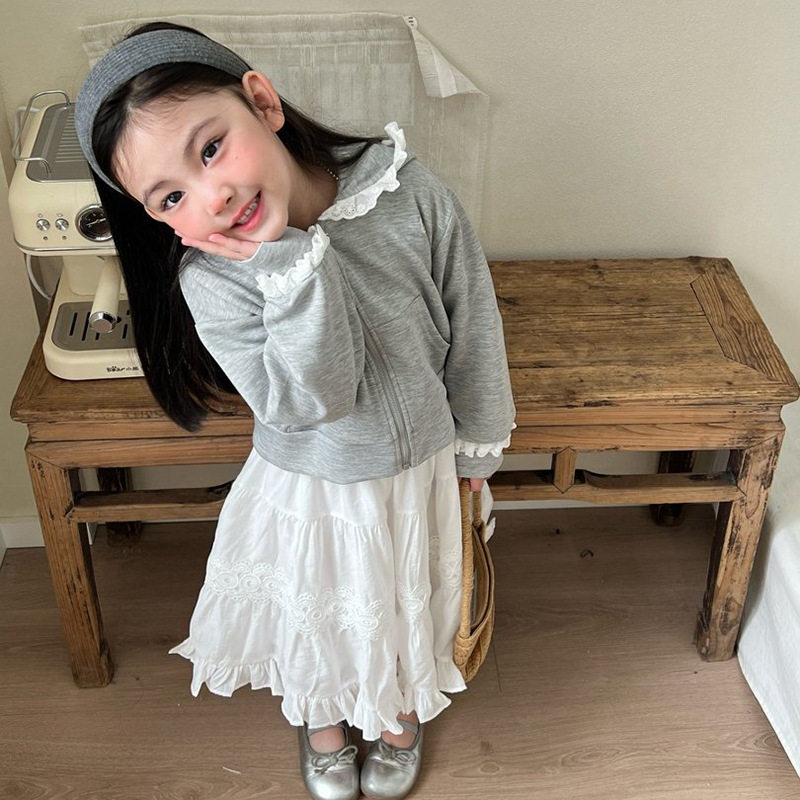 女童套装春秋季2026新款洋气女宝宝连帽卫衣打底衫半身裙三件套潮