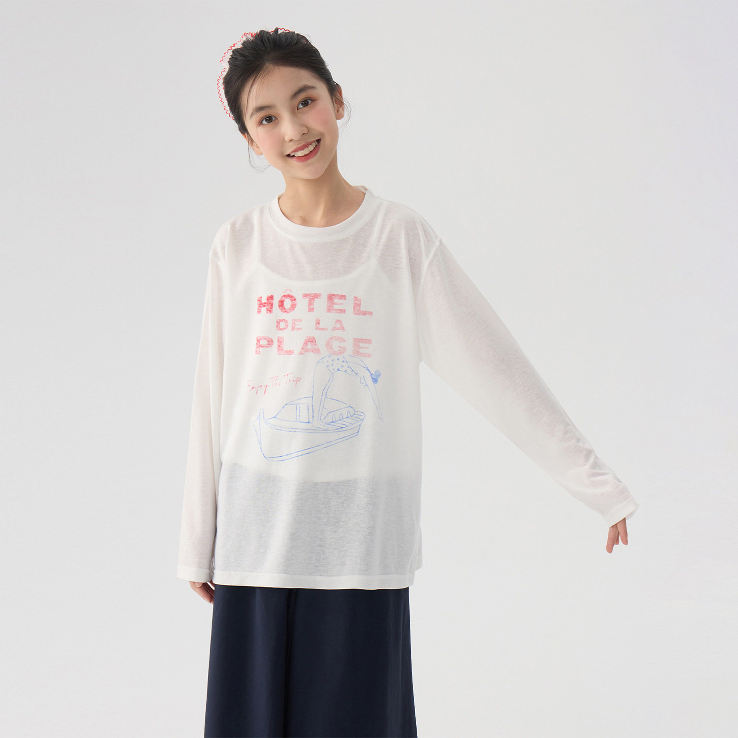 女童天丝防晒长袖t恤2026春夏新款儿童慵懒感宽松休闲空调罩衫潮