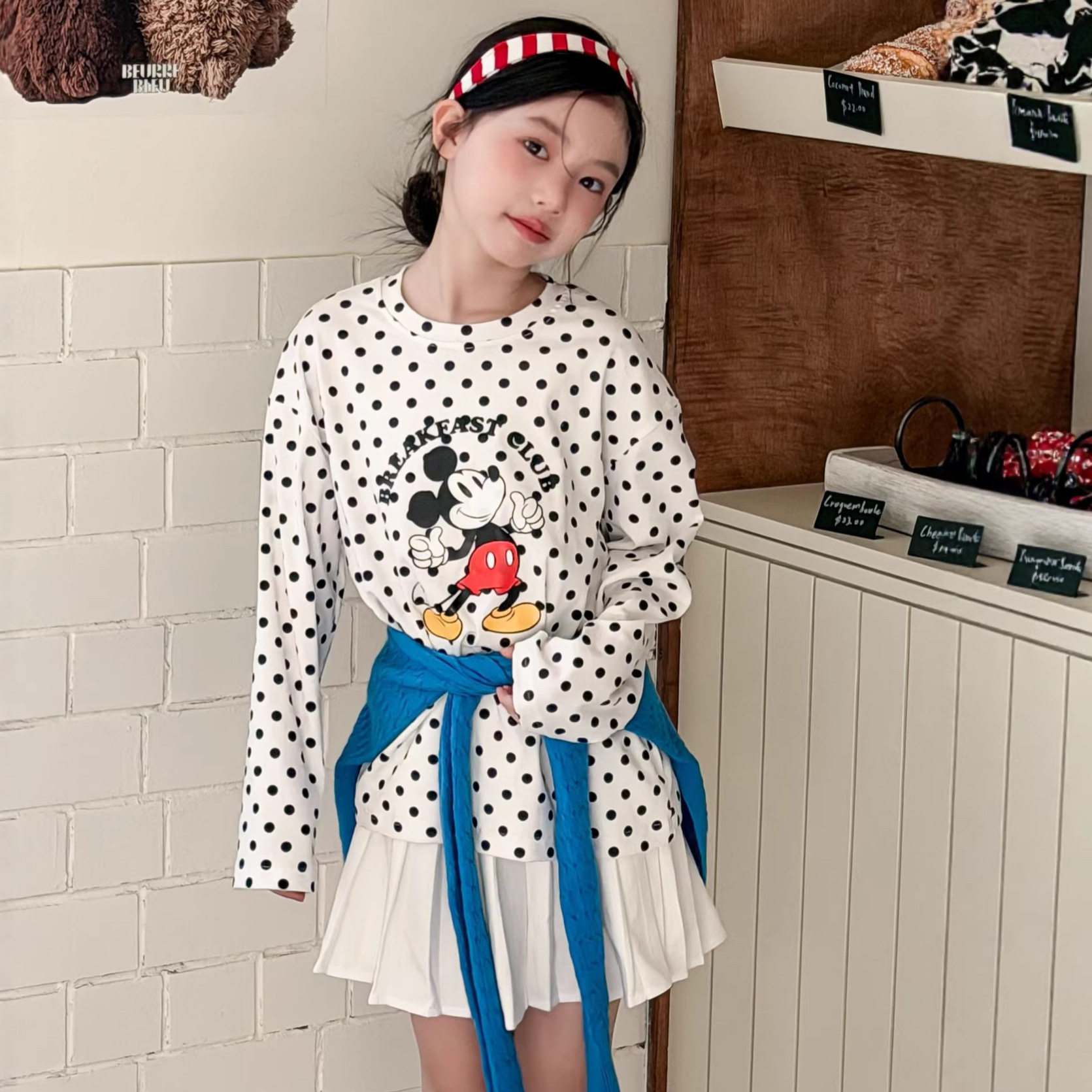 女大童童T恤2026春新款女童波点卡通宽松t恤中童女宝长袖打底衫