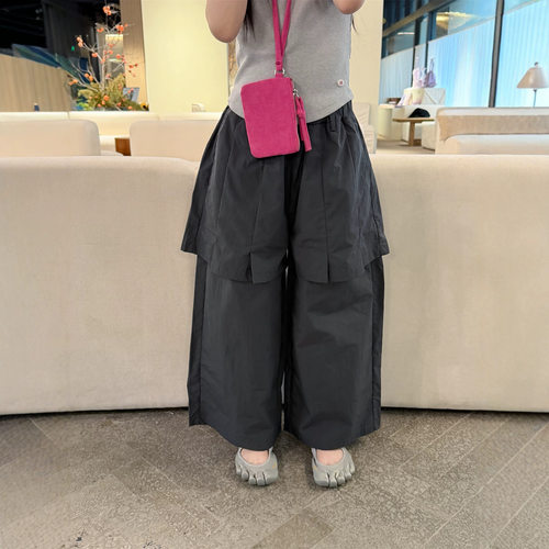 花与寻女童休闲裤2026夏季新款韩系假两件阔腿裤设计感百搭裤子潮