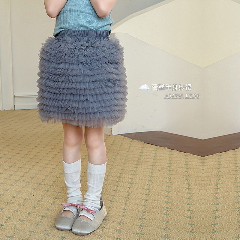艾摩贝贝女童仙气时髦公主甜美短裙2026夏个性简约包臀网纱半身裙
