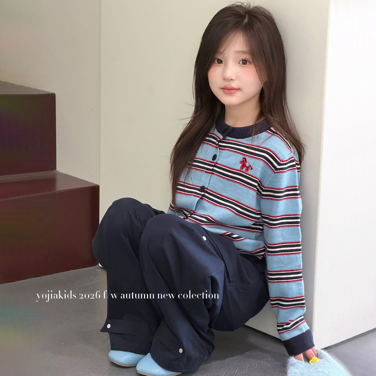 YOJIA女童毛衣春秋2025新款韩版时髦童装开衫上衣儿童针织衫秋装