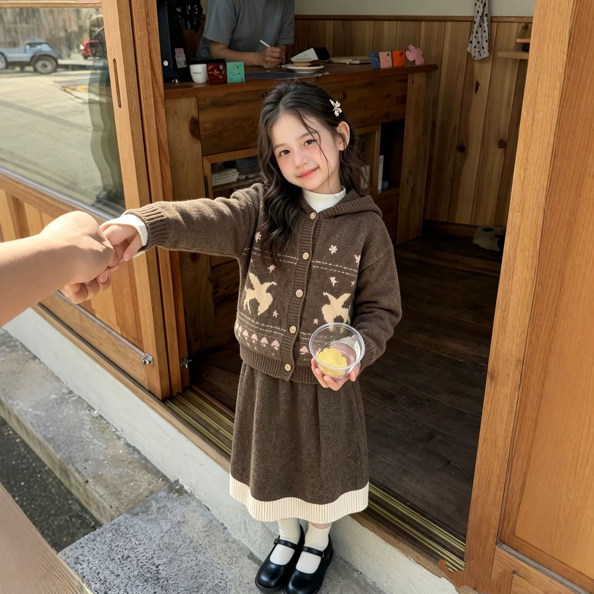 女童韩系秋季针织套装儿童连帽毛衣开衫中大童半身长裙两件套跨境