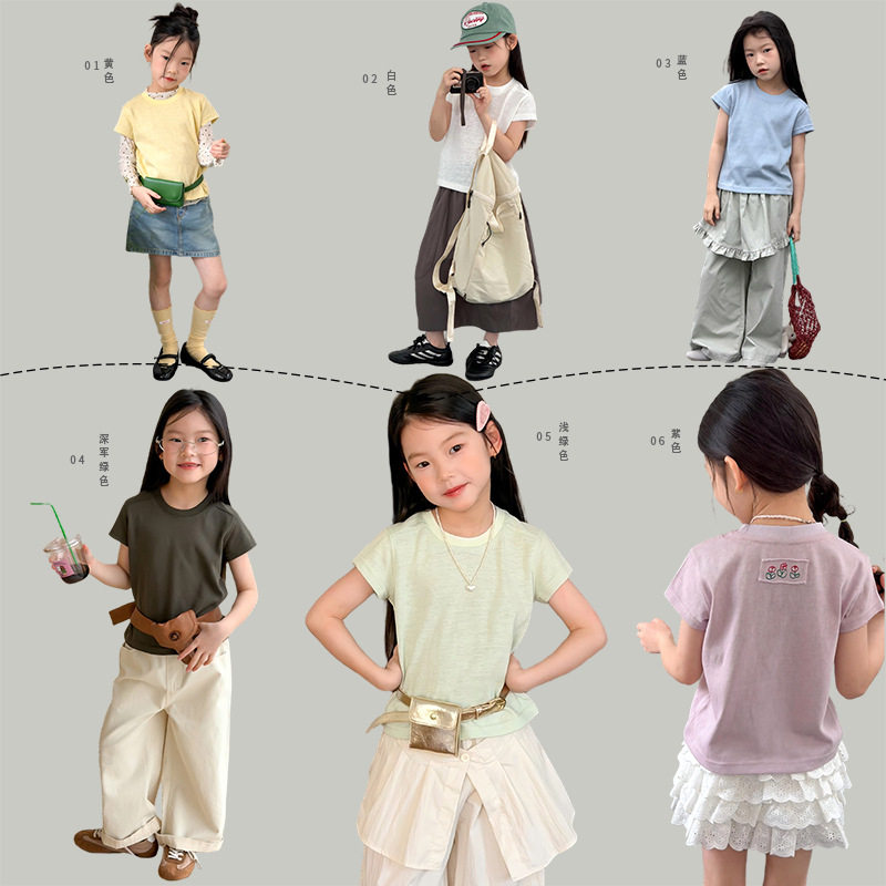 艾摩贝贝女童韩系后背清新浪漫小花温柔治愈系短袖甜妹轻薄T恤