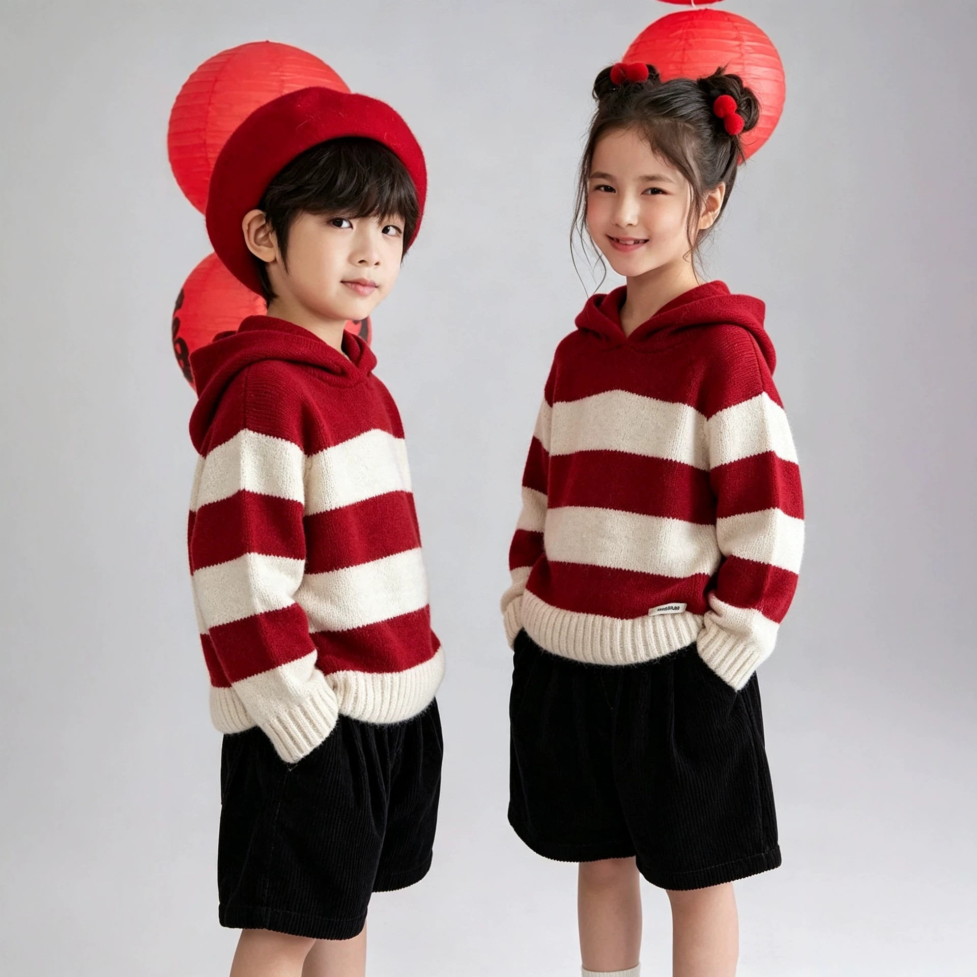 姐弟毛衣2026秋冬新款男女童针织衫拜年服兄妹红色圆领新年服跨境