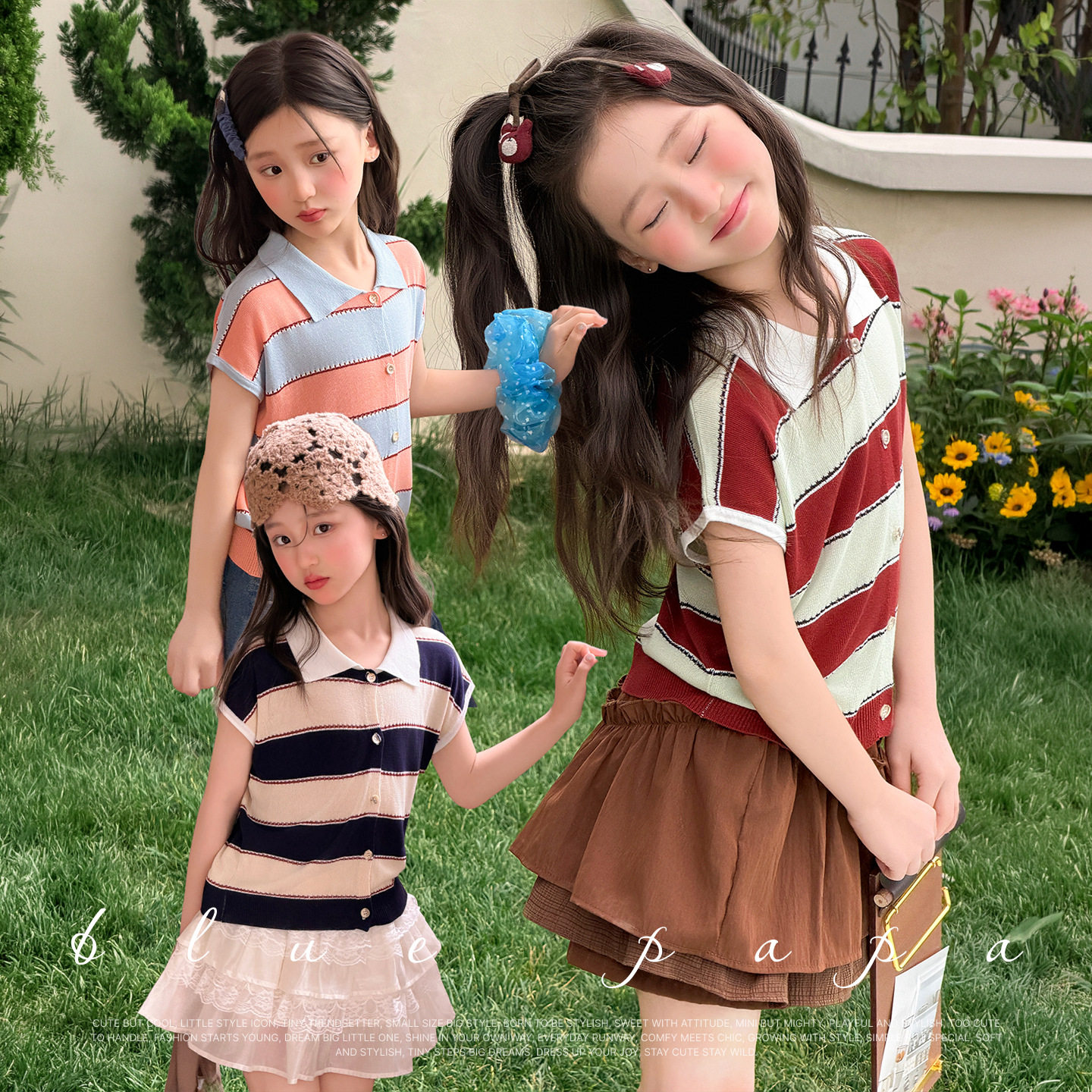 雨晨童装女童针织短袖2026夏季新款亲子舒适甜美条纹上衣