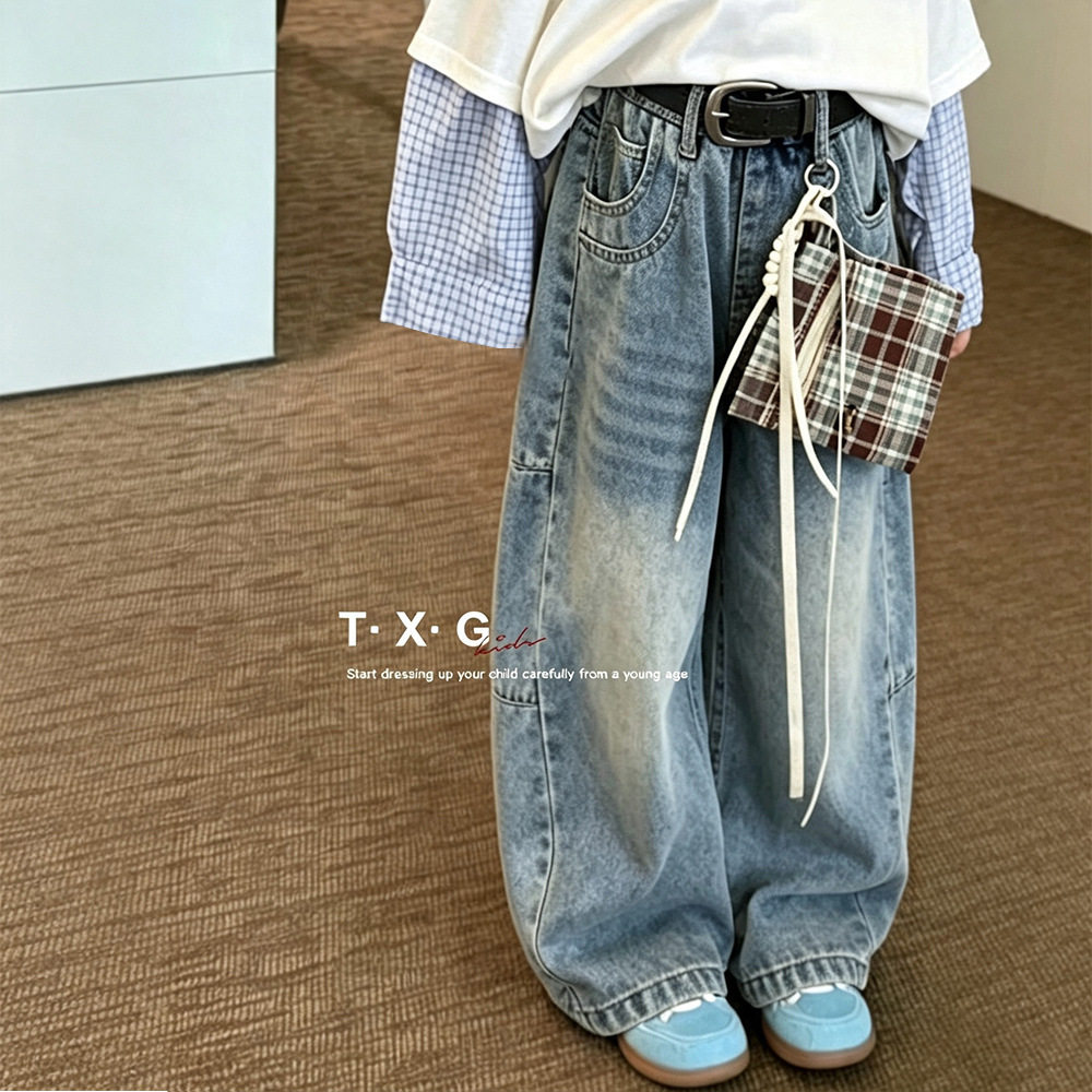 田夕果童装秋季牛仔裤中大童童裤儿童服饰韩版百搭宽松牛仔裤