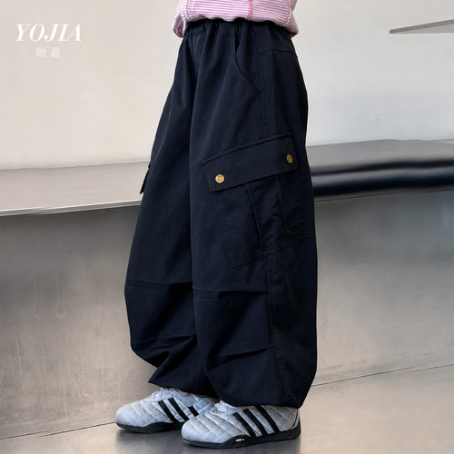 YOJIA女童工装裤秋款2026新款洋气宽松童装长裤薄款儿童裤子秋装