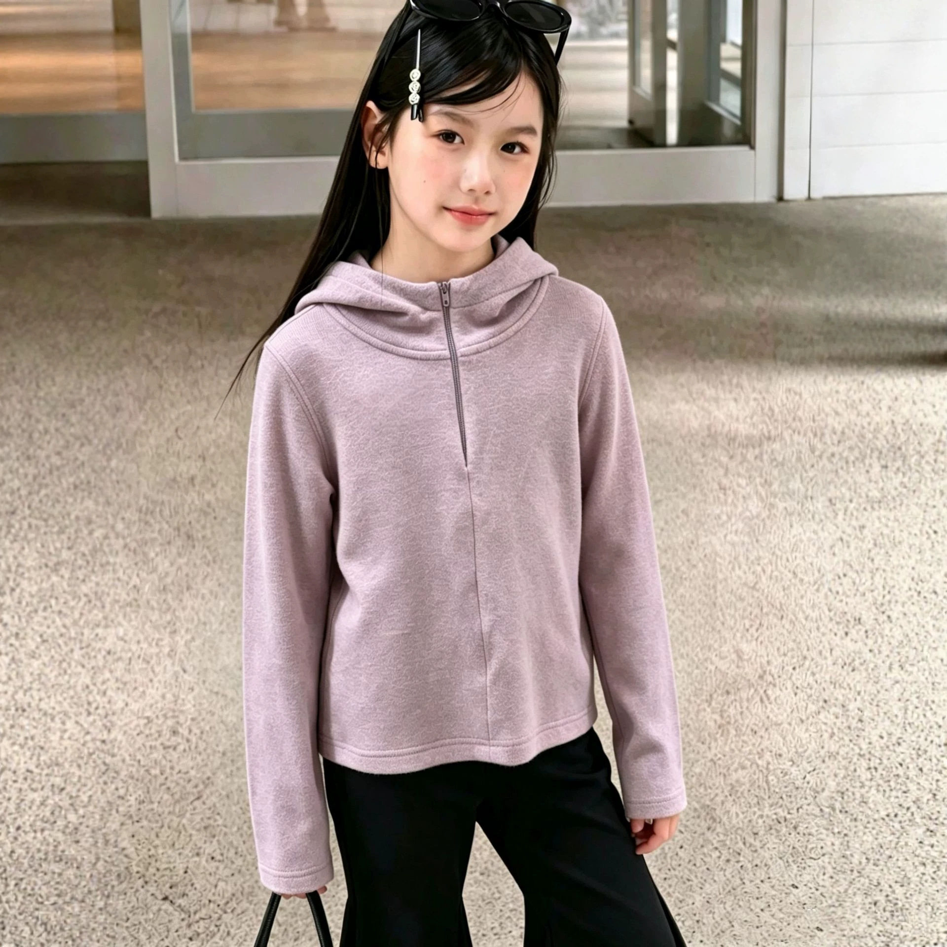田夕果童装连帽修身卫衣拉绒外套秋冬女童运动套头帽衫