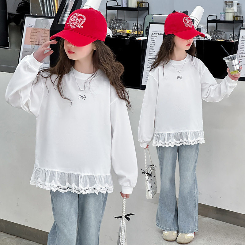 女童T恤2026春季新款儿童韩版拼接长袖中大童洋气百搭上衣打底衫