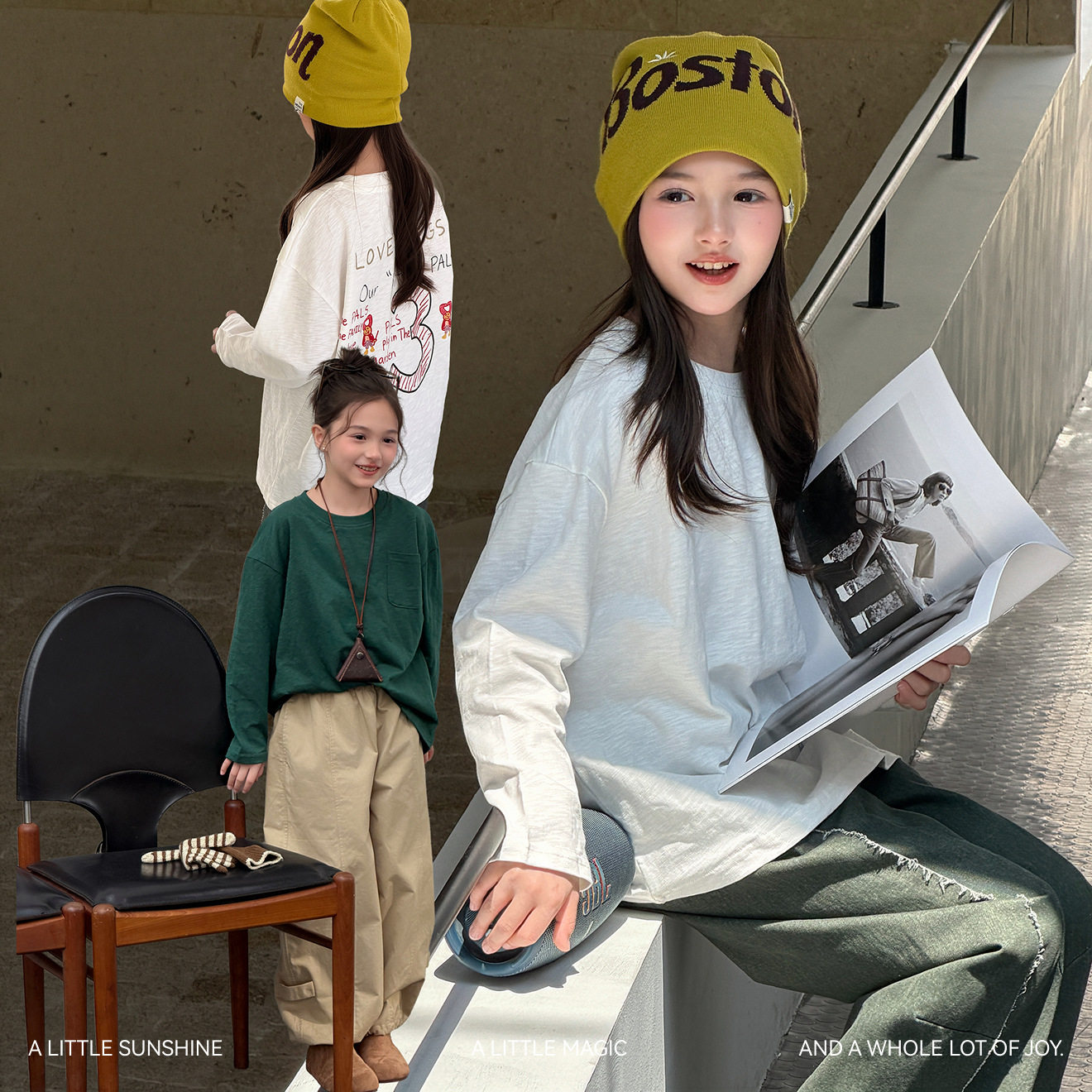 【现货】 Miaxdx童装女童印花T恤秋季新款亲子宽松纯色长袖上衣