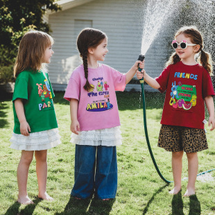 【多巴胺卡通T】阿米拉童装2026年夏季新款女童活力百搭圆领T恤