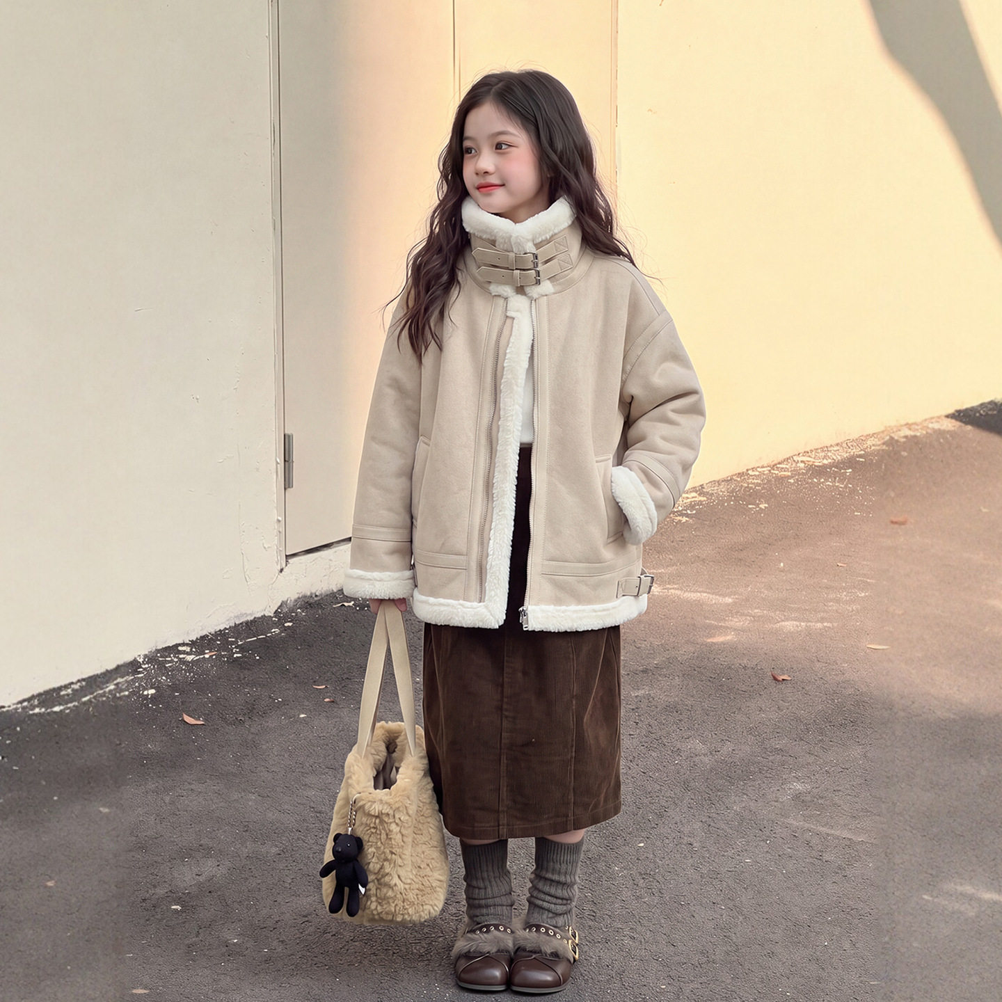 儿童装女童外套加绒皮衣夹克冬装2026新款女孩麂皮绒冬季短款上衣